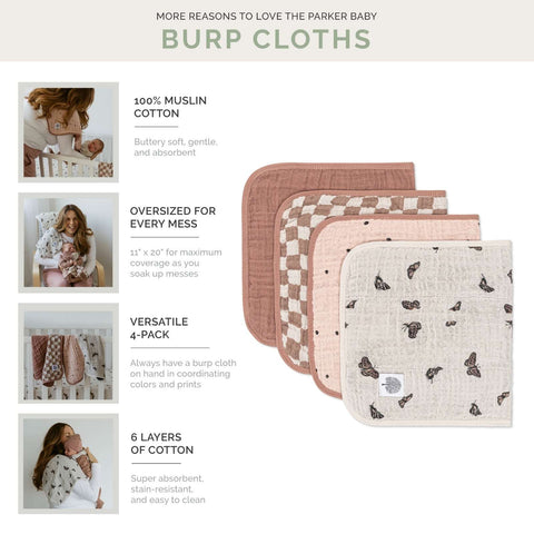 Muslin Burp Cloths (Butterfly - 4 Pack)