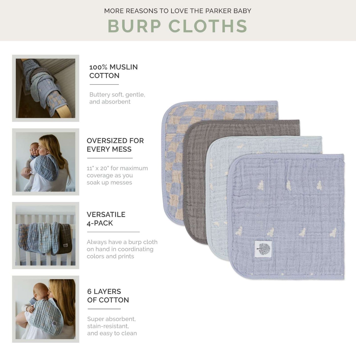 Muslin Burp Cloths (Cloud - 4 Pack)